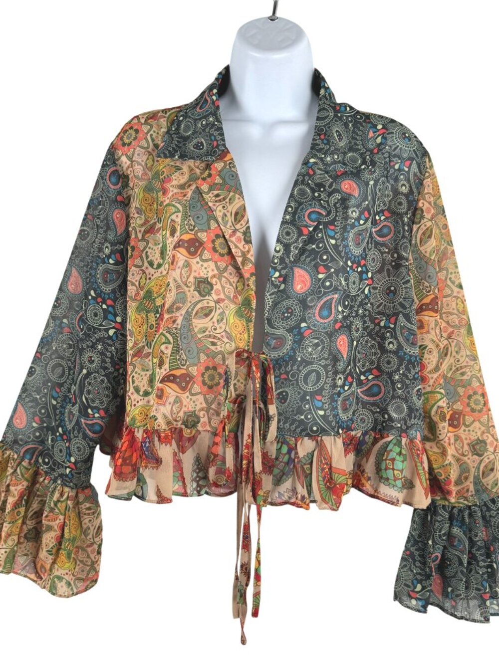The Pyramid Collection Top Large Paisley Bell Sleeve Ruffle Festival TP-3966